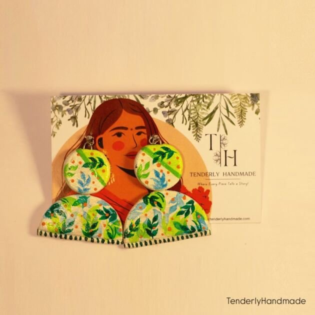 Green Floral Print Earrings