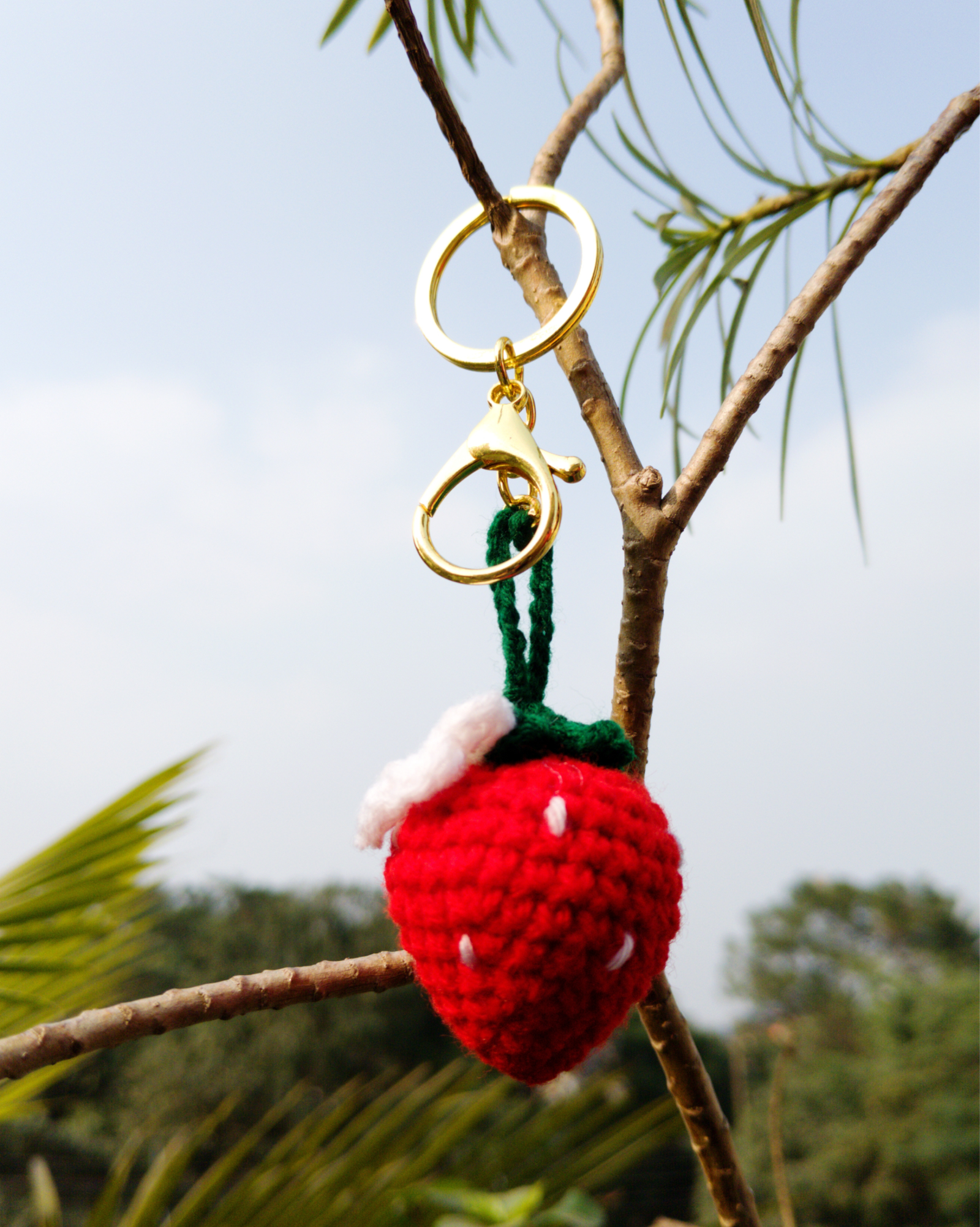 Crochet Strawberry Keychain - Red - Image 4