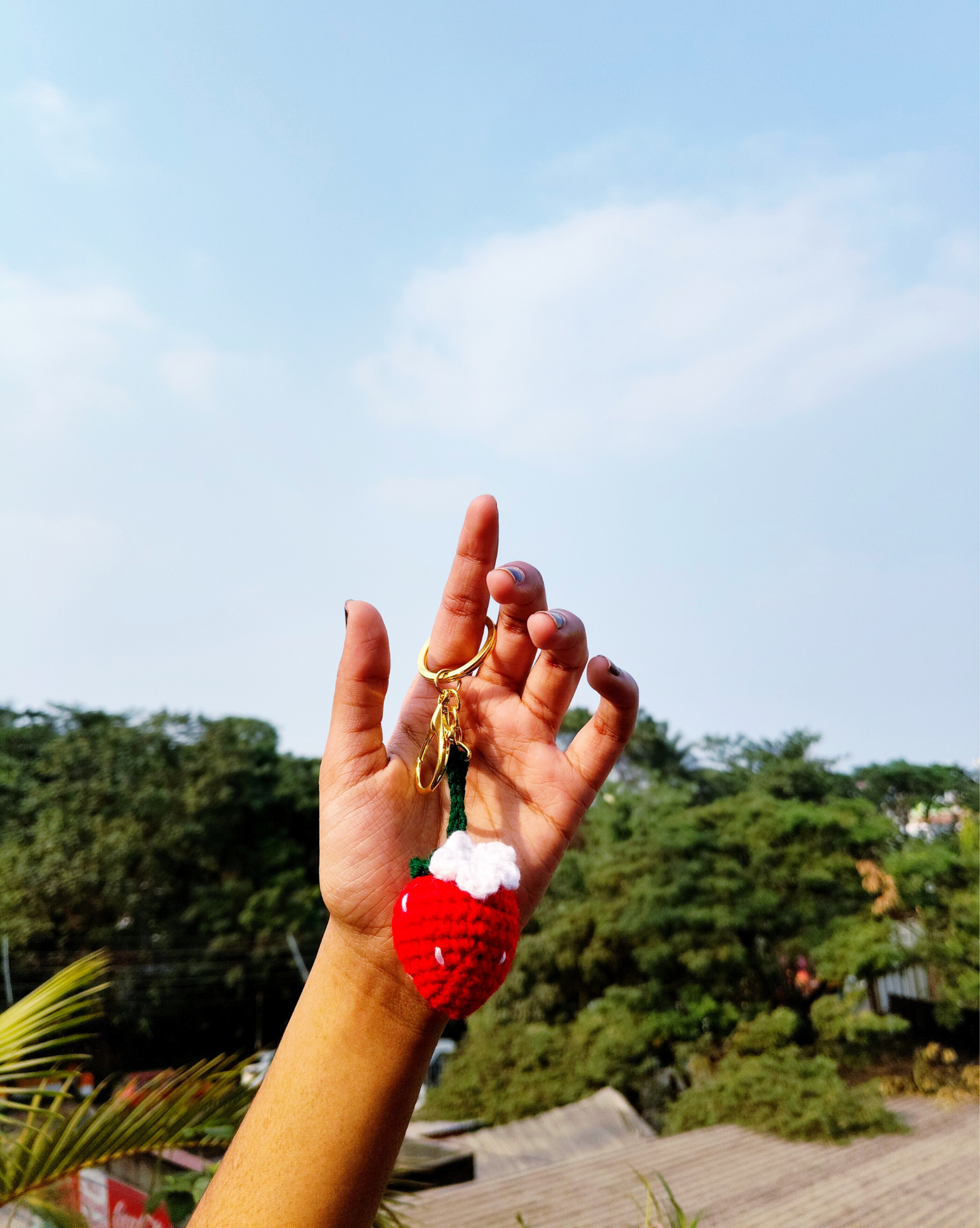 Crochet Strawberry Keychain - Red - Image 2