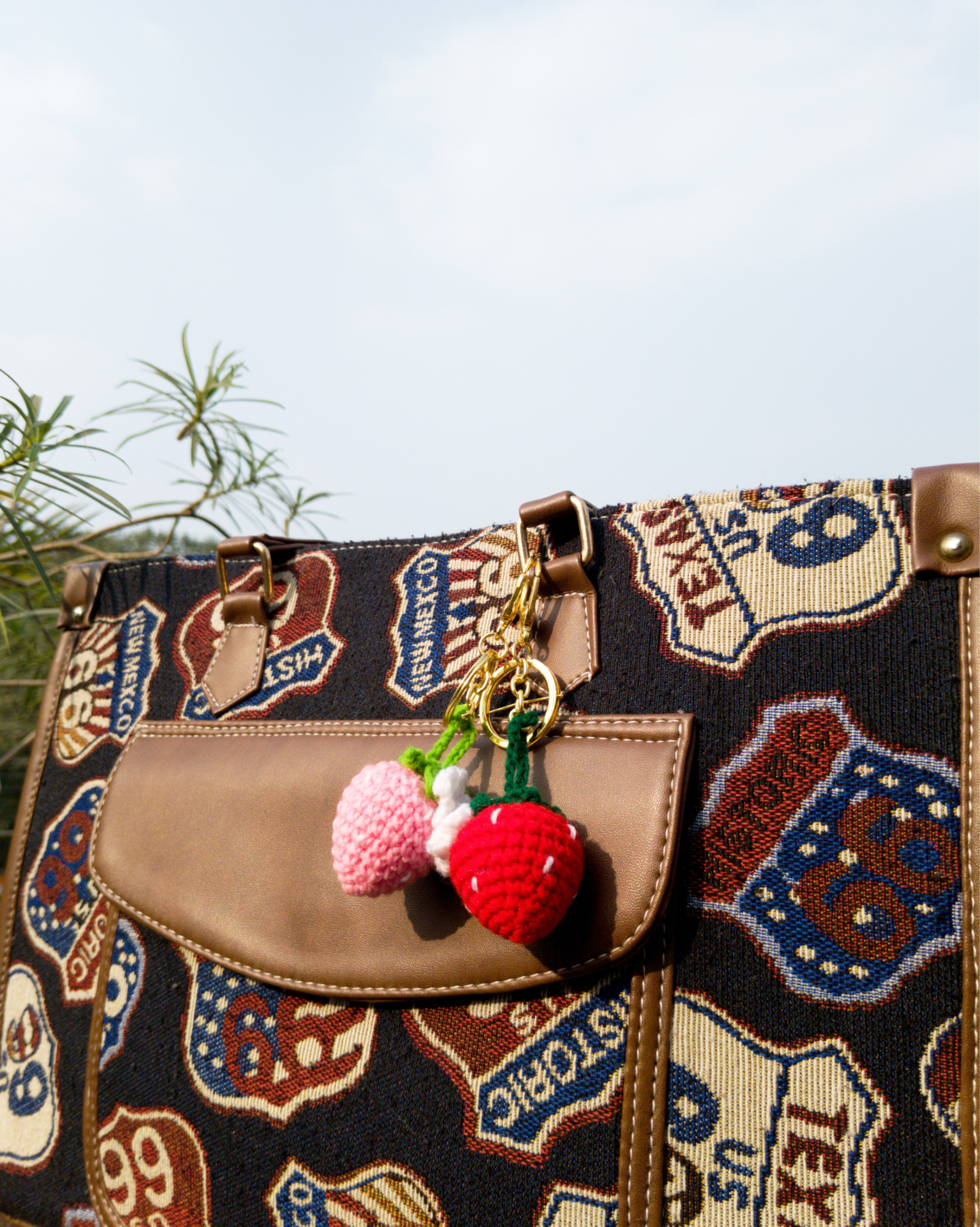 Crochet Strawberry Keychain - Red - Image 3