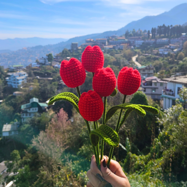 realistic red crochet tulip handmade flower