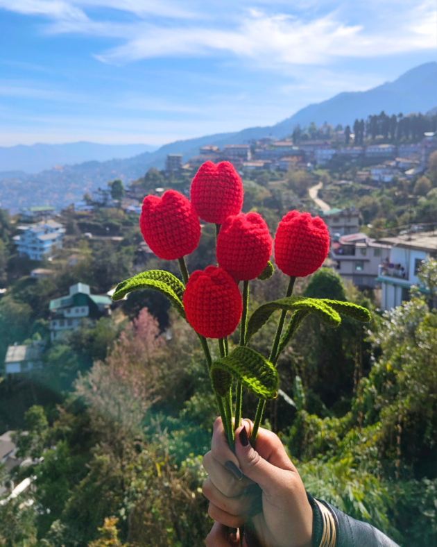 realistic red crochet tulip handmade flower