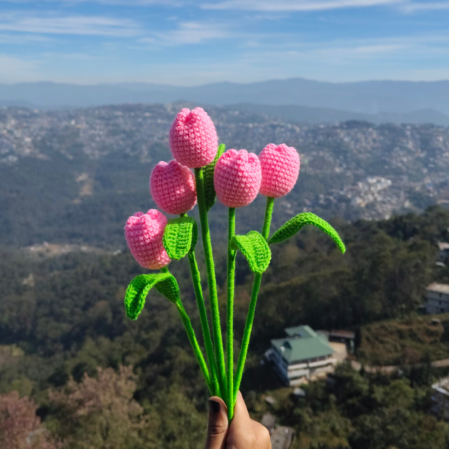 handmade pink crochet tulip flower