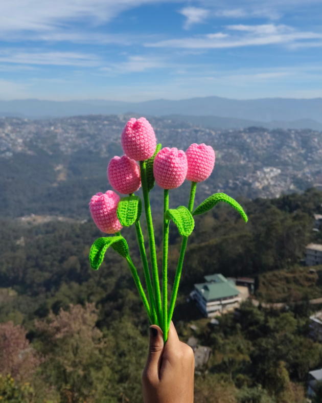 handmade pink crochet tulip flower