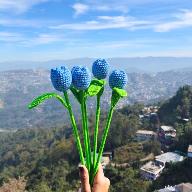 Blue Crochet Tulip Flower