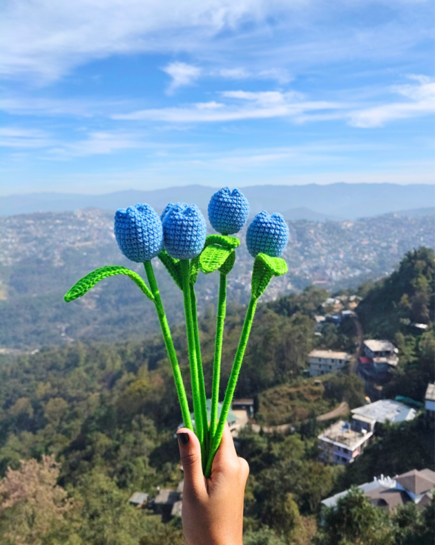Blue Crochet Tulip Flower