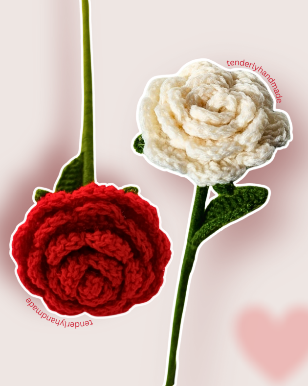 Handmade crochet rose flowers by Tenderly Handmade, aesthetic yarn roses for gifting, decor and handmade bouquet India