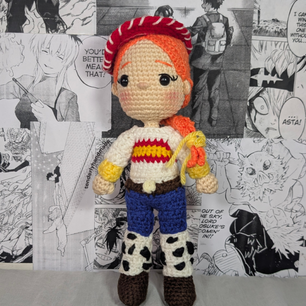 Handmade jessie toy story crochet figurine by Tenderly Handmade front view