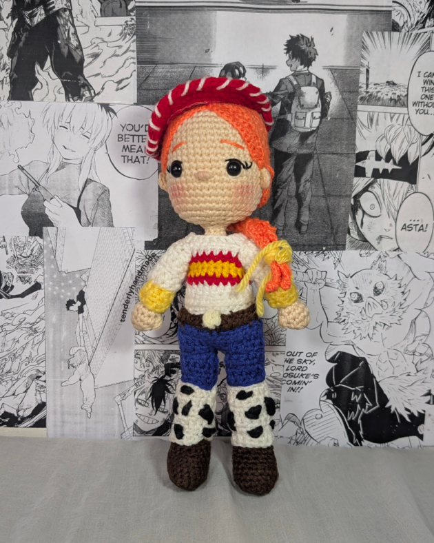 Handmade jessie toy story crochet figurine by Tenderly Handmade front view